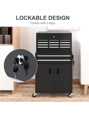 HOMCOM Portable Tool Box, Metal Tool Chest on Wheels with 6 Drawers for Garage and Workshop, Black B20-109V00BK