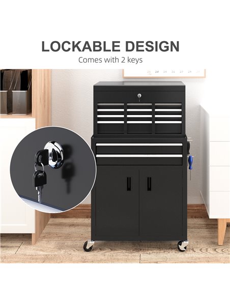 HOMCOM Portable Tool Box, Metal Tool Chest on Wheels with 6 Drawers for Garage and Workshop, Black B20-109V00BK - pic 111865 | FastDaddyshop