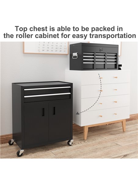 HOMCOM Portable Tool Box, Metal Tool Chest on Wheels with 6 Drawers for Garage and Workshop, Black B20-109V00BK - pic 111866 | FastDaddyshop