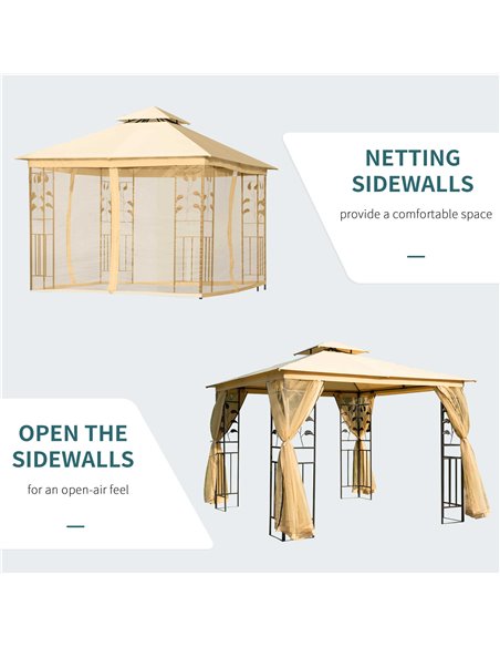 Outsunny 3x3 m Double Top Gazebo-Beige - pic 11187 | FastDaddyshop