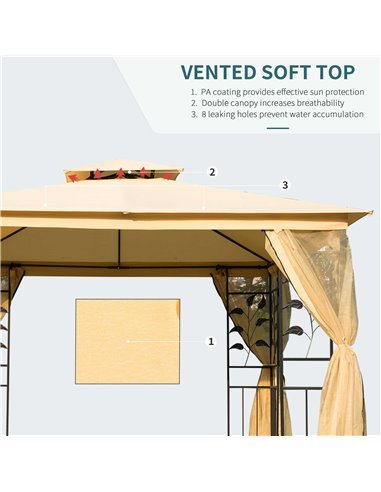 Outsunny 3x3 m Double Top Gazebo-Beige