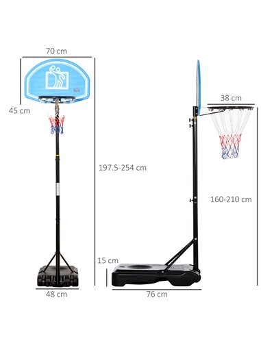 HOMCOM Adjustable Basketball Hoop and Stand, with Wheels and Weight Base Blue A61-028