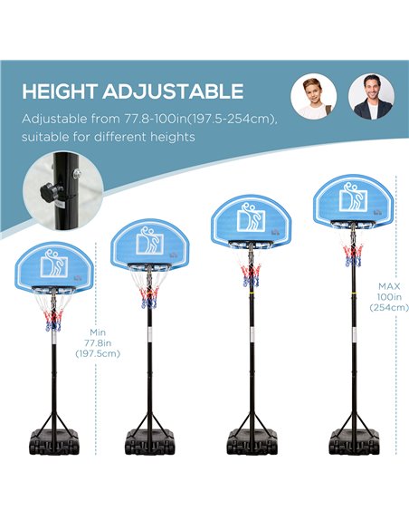 HOMCOM Adjustable Basketball Hoop and Stand, with Wheels and Weight Base Blue A61-028 - pic 111881 | FastDaddyshop