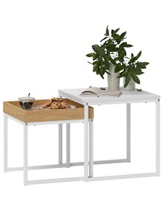 HOMCOM Set of Two Boxy Nesting Tables - White/Wood-Effect 83B-121V00WT