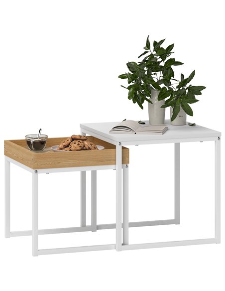 HOMCOM Set of Two Boxy Nesting Tables - White/Wood-Effect 83B-121V00WT - pic 111896 | FastDaddyshop