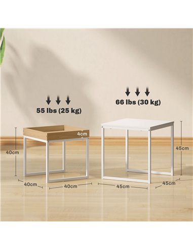 HOMCOM Set of Two Boxy Nesting Tables - White/Wood-Effect 83B-121V00WT