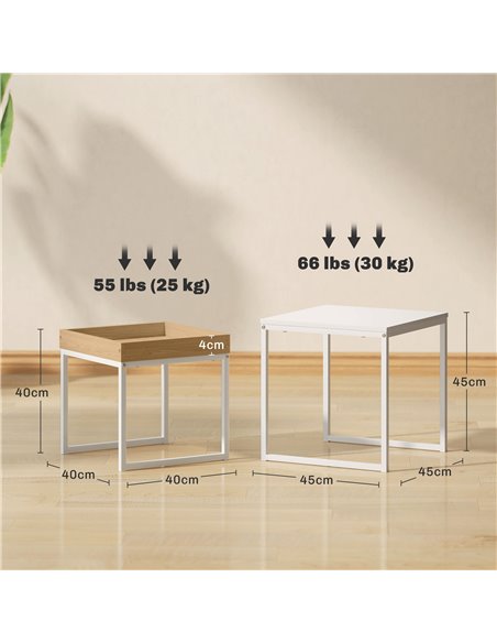 HOMCOM Set of Two Boxy Nesting Tables - White/Wood-Effect 83B-121V00WT - pic 111898 | FastDaddyshop