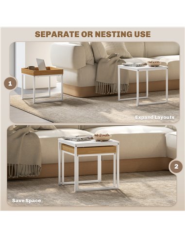 HOMCOM Set of Two Boxy Nesting Tables - White/Wood-Effect 83B-121V00WT