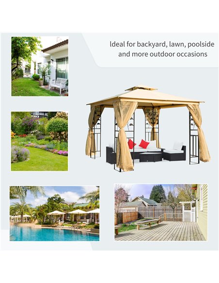 Outsunny 3x3 m Double Top Gazebo-Beige - pic 11190 | FastDaddyshop