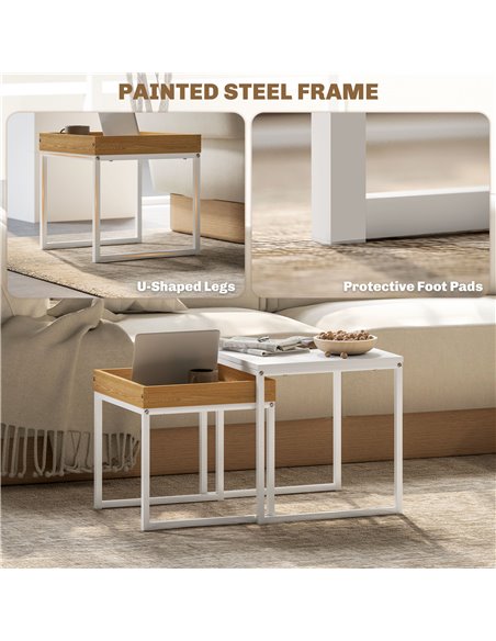 HOMCOM Set of Two Boxy Nesting Tables - White/Wood-Effect 83B-121V00WT - pic 111900 | FastDaddyshop