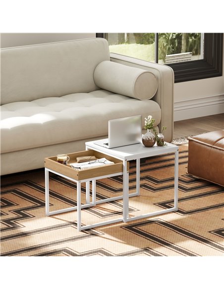 HOMCOM Set of Two Boxy Nesting Tables - White/Wood-Effect 83B-121V00WT - pic 111901 | FastDaddyshop