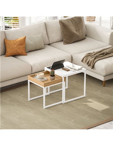 HOMCOM Set of Two Boxy Nesting Tables - White/Wood-Effect 83B-121V00WT