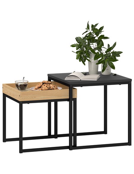 HOMCOM Set of Two Boxy Nesting Tables - Black/Wood-Effect 83B-121V00BK - pic 111905 | FastDaddyshop