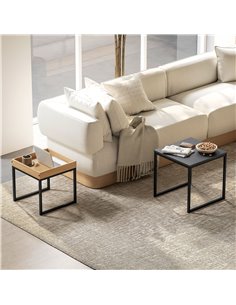 HOMCOM Set of Two Boxy Nesting Tables - Black/Wood-Effect 83B-121V00BK 2