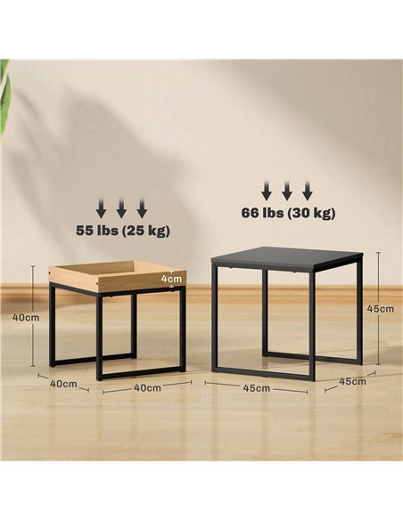 HOMCOM Set of Two Boxy Nesting Tables - Black/Wood-Effect 83B-121V00BK - pic 111907 | FastDaddyshop