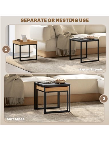 HOMCOM Set of Two Boxy Nesting Tables - Black/Wood-Effect 83B-121V00BK