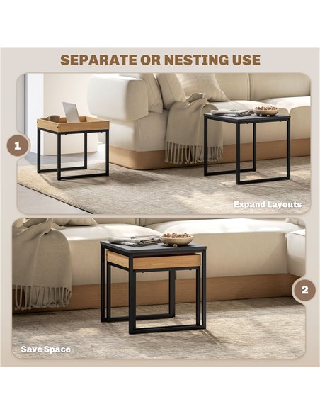 HOMCOM Set of Two Boxy Nesting Tables - Black/Wood-Effect 83B-121V00BK - pic 111908 | FastDaddyshop
