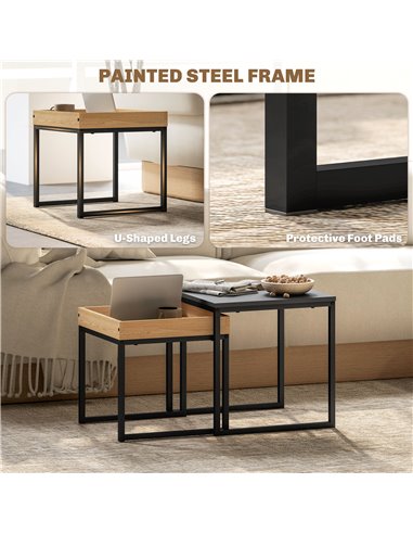 HOMCOM Set of Two Boxy Nesting Tables - Black/Wood-Effect 83B-121V00BK