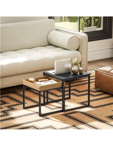 HOMCOM Set of Two Boxy Nesting Tables - Black/Wood-Effect 83B-121V00BK