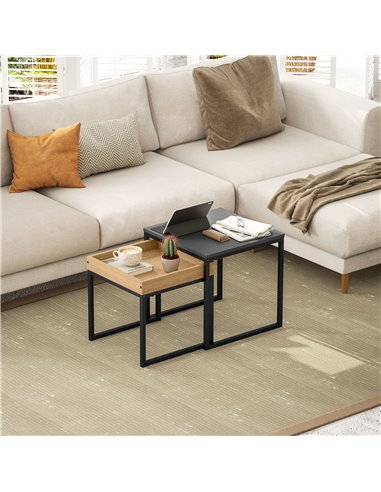 HOMCOM Set of Two Boxy Nesting Tables - Black/Wood-Effect 83B-121V00BK