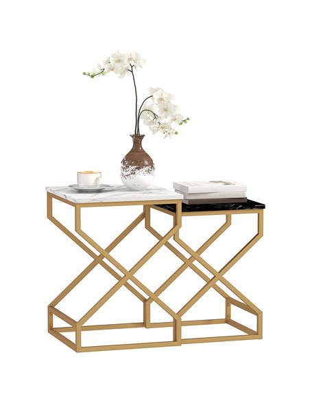 HOMCOM Set of Two Marble-Effect Nesting Tables 83B-186V00GD - pic 111923 | FastDaddyshop