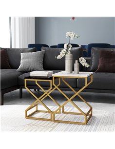 HOMCOM Set of Two Marble-Effect Nesting Tables 83B-186V00GD 2