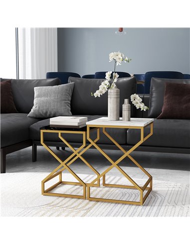 HOMCOM Set of Two Marble-Effect Nesting Tables 83B-186V00GD