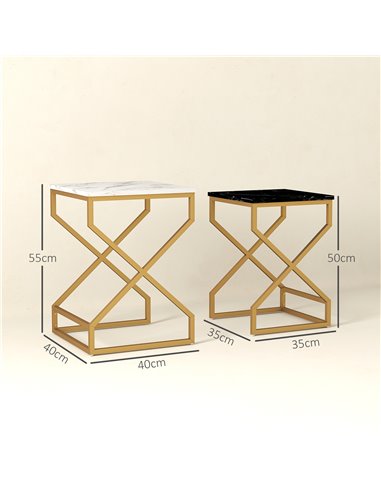 HOMCOM Set of Two Marble-Effect Nesting Tables 83B-186V00GD