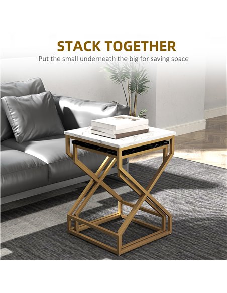 HOMCOM Set of Two Marble-Effect Nesting Tables 83B-186V00GD - pic 111926 | FastDaddyshop