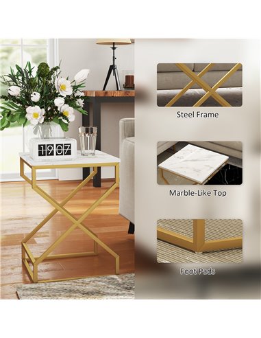 HOMCOM Set of Two Marble-Effect Nesting Tables 83B-186V00GD