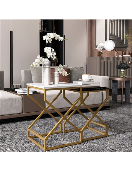 HOMCOM Set of Two Marble-Effect Nesting Tables 83B-186V00GD - pic 111929 | FastDaddyshop