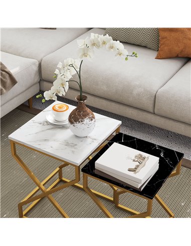 HOMCOM Set of Two Marble-Effect Nesting Tables 83B-186V00GD