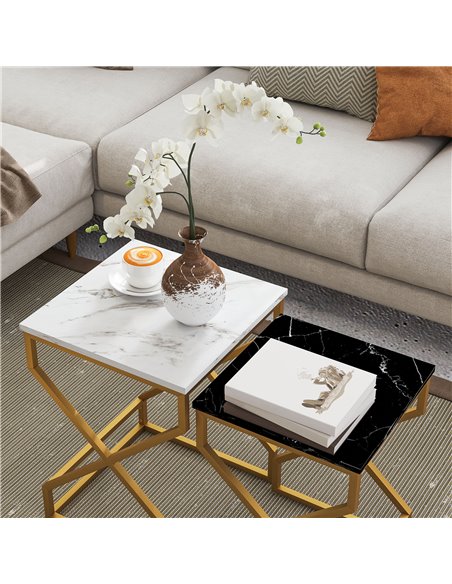 HOMCOM Set of Two Marble-Effect Nesting Tables 83B-186V00GD - pic 111930 | FastDaddyshop