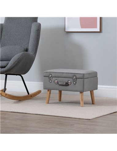 HOMCOM Elegant Velvet Footstool Pouffe Storage Trunk Stool Wood Legs Foot Pads Home Bedroom Hallyway Unique Storage Grey 838-029