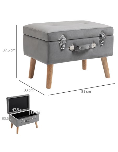 HOMCOM Elegant Velvet Footstool Pouffe Storage Trunk Stool Wood Legs Foot Pads Home Bedroom Hallyway Unique Storage Grey 838-029 - pic 111943 | FastDaddyshop