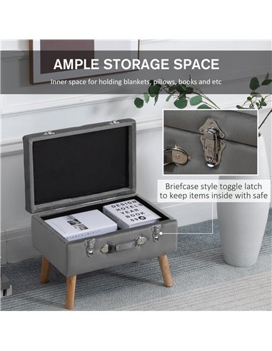 HOMCOM Elegant Velvet Footstool Pouffe Storage Trunk Stool Wood Legs Foot Pads Home Bedroom Hallyway Unique Storage Grey 838-029