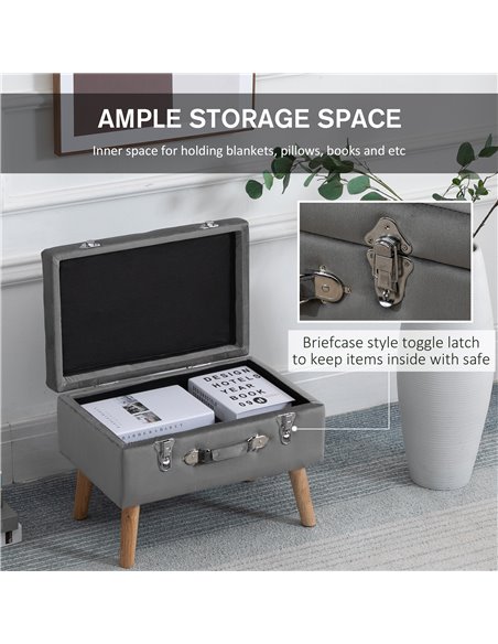 HOMCOM Elegant Velvet Footstool Pouffe Storage Trunk Stool Wood Legs Foot Pads Home Bedroom Hallyway Unique Storage Grey 838-029 - pic 111944 | FastDaddyshop