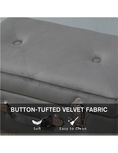 HOMCOM Elegant Velvet Footstool Pouffe Storage Trunk Stool Wood Legs Foot Pads Home Bedroom Hallyway Unique Storage Grey 838-029