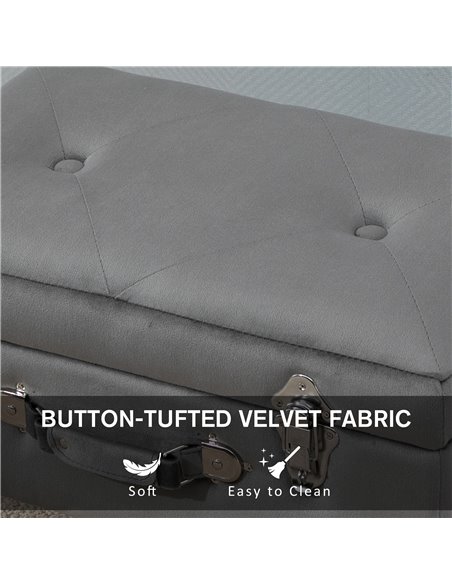 HOMCOM Elegant Velvet Footstool Pouffe Storage Trunk Stool Wood Legs Foot Pads Home Bedroom Hallyway Unique Storage Grey 838-029 - pic 111946 | FastDaddyshop