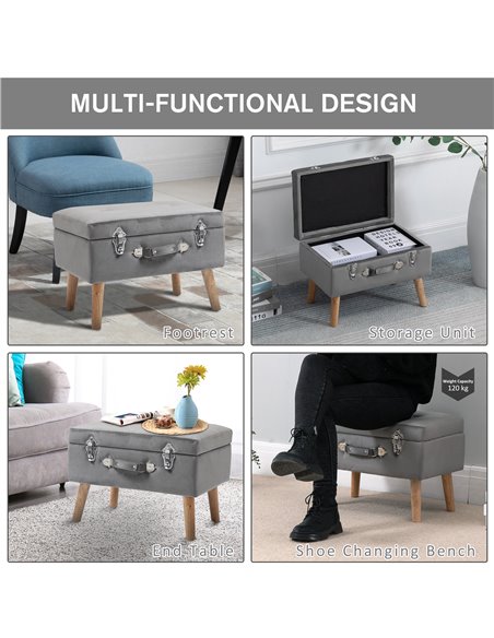 HOMCOM Elegant Velvet Footstool Pouffe Storage Trunk Stool Wood Legs Foot Pads Home Bedroom Hallyway Unique Storage Grey 838-029 - pic 111947 | FastDaddyshop