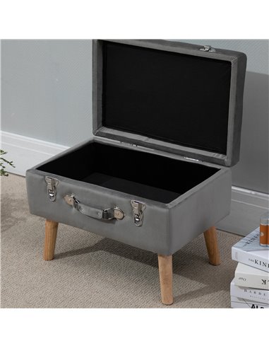 HOMCOM Elegant Velvet Footstool Pouffe Storage Trunk Stool Wood Legs Foot Pads Home Bedroom Hallyway Unique Storage Grey 838-029