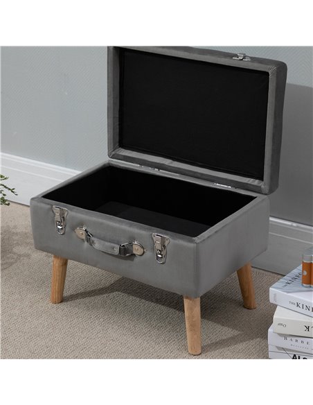 HOMCOM Elegant Velvet Footstool Pouffe Storage Trunk Stool Wood Legs Foot Pads Home Bedroom Hallyway Unique Storage Grey 838-029 - pic 111948 | FastDaddyshop