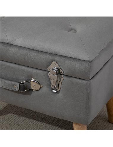 HOMCOM Elegant Velvet Footstool Pouffe Storage Trunk Stool Wood Legs Foot Pads Home Bedroom Hallyway Unique Storage Grey 838-029