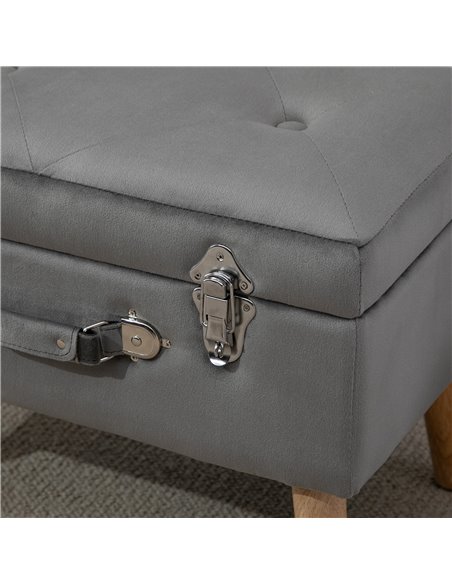 HOMCOM Elegant Velvet Footstool Pouffe Storage Trunk Stool Wood Legs Foot Pads Home Bedroom Hallyway Unique Storage Grey 838-029 - pic 111949 | FastDaddyshop