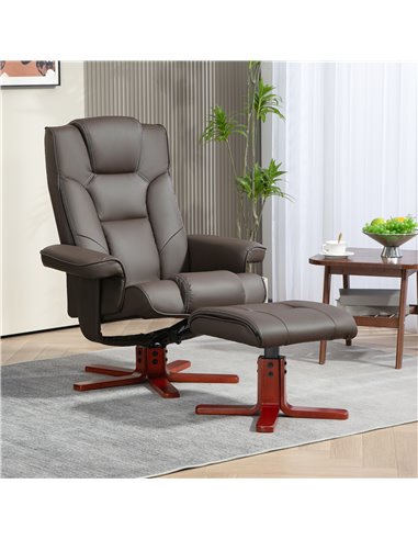 HOMCOM Faux Leather Manual Recliner and Footstool Set - Brown 83B-031V71BN