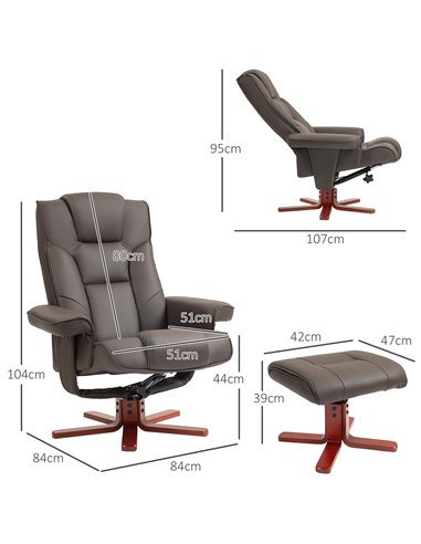 HOMCOM Faux Leather Manual Recliner and Footstool Set - Brown 83B-031V71BN