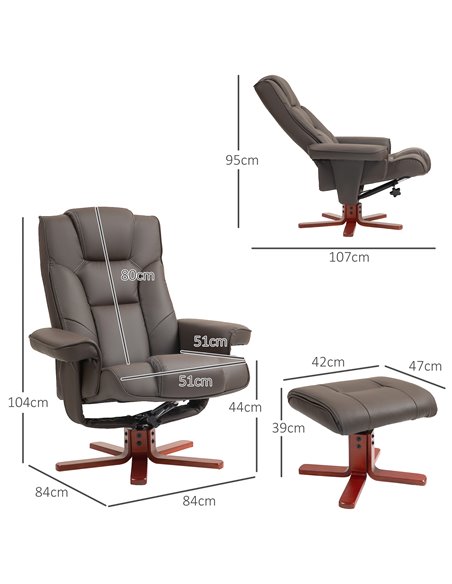 HOMCOM Faux Leather Manual Recliner and Footstool Set - Brown 83B-031V71BN - pic 111952 | FastDaddyshop