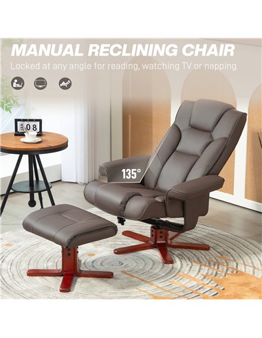 HOMCOM Faux Leather Manual Recliner and Footstool Set - Brown 83B-031V71BN