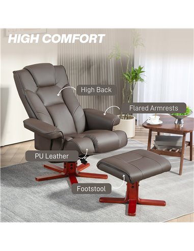 HOMCOM Faux Leather Manual Recliner and Footstool Set - Brown 83B-031V71BN