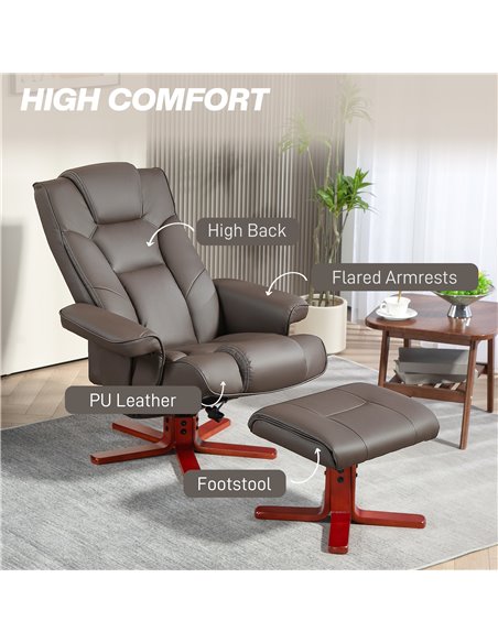 HOMCOM Faux Leather Manual Recliner and Footstool Set - Brown 83B-031V71BN - pic 111955 | FastDaddyshop